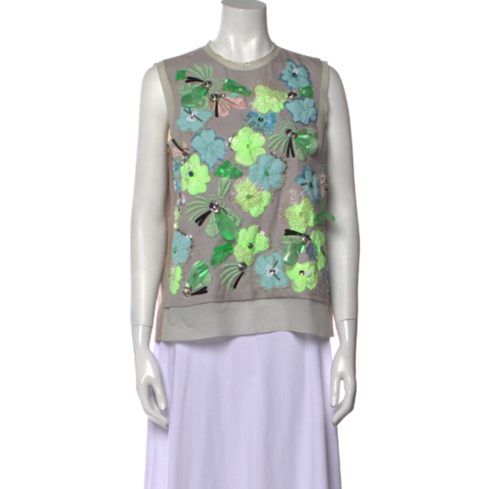 Diane von Furstenberg Floral Applique Embellished Crew Neck Sweatshirt Small